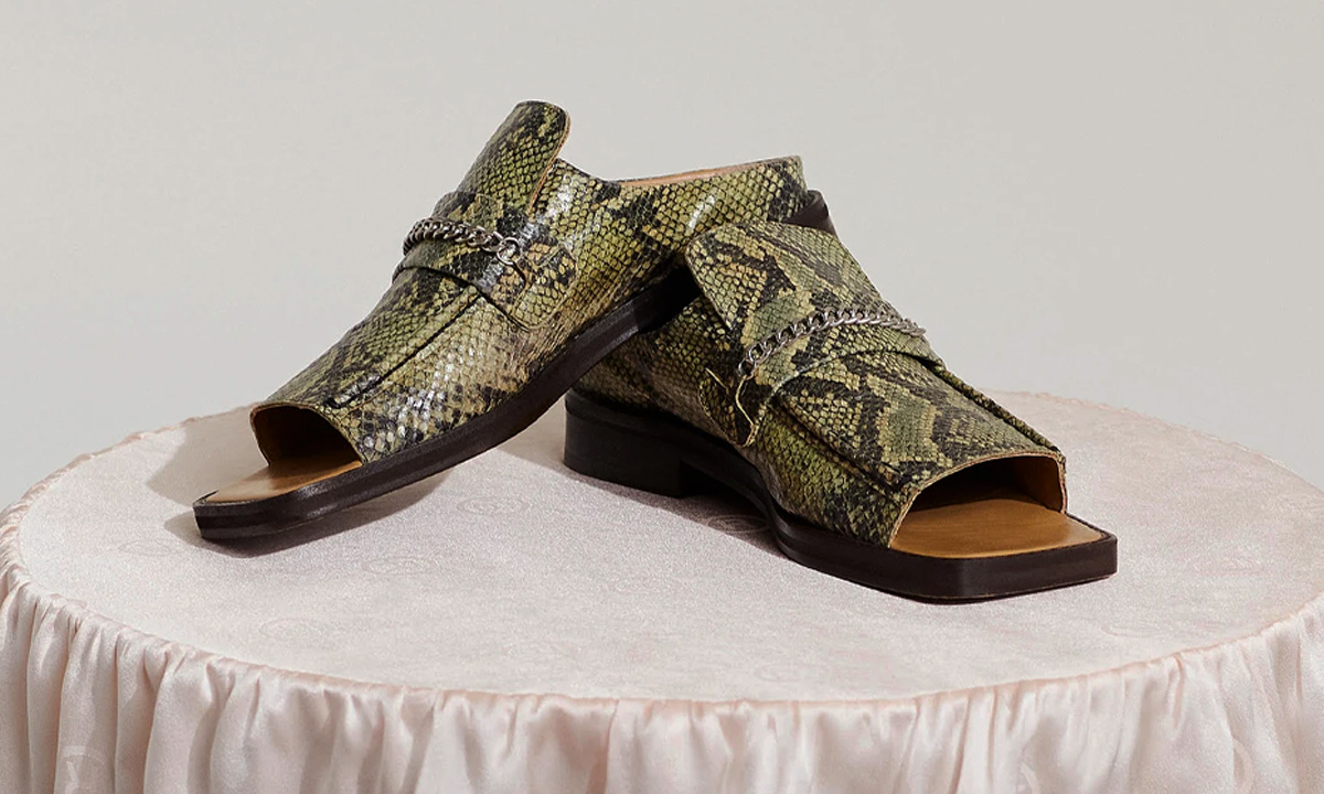 Martine Rose Green Snake Open-Toe Loafer: Buy Here Now