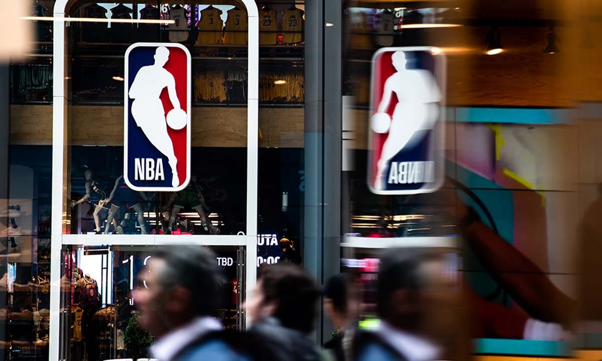 An NBA logo is shown at the 5th Avenue NBA store