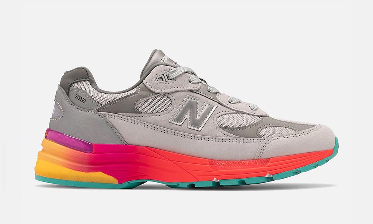 grey and multicolor new balance 992 side profile view