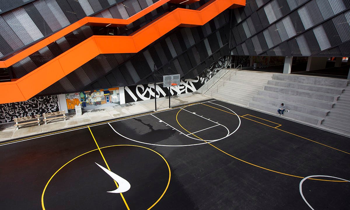 basketball court with nike logo