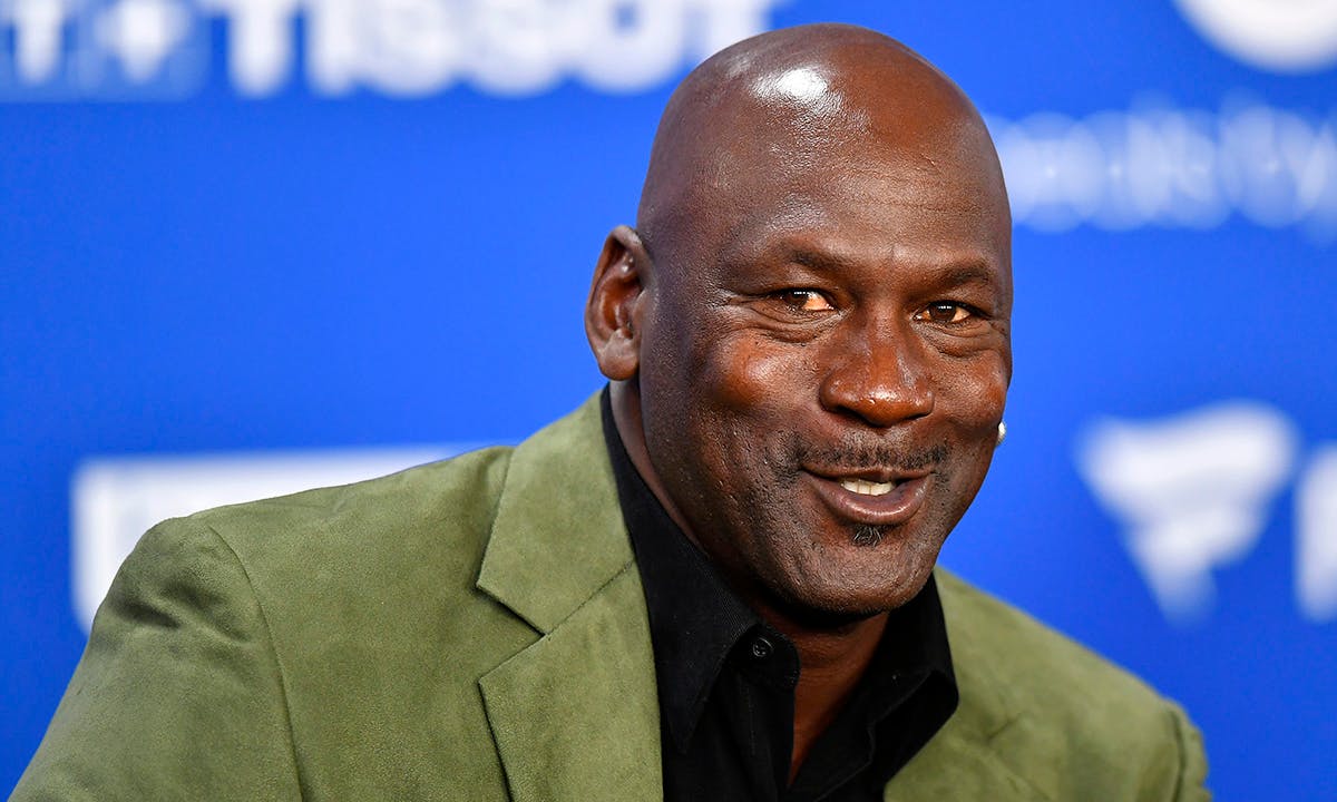 Michael Jordan attends a press conference before the NBA Paris Game match