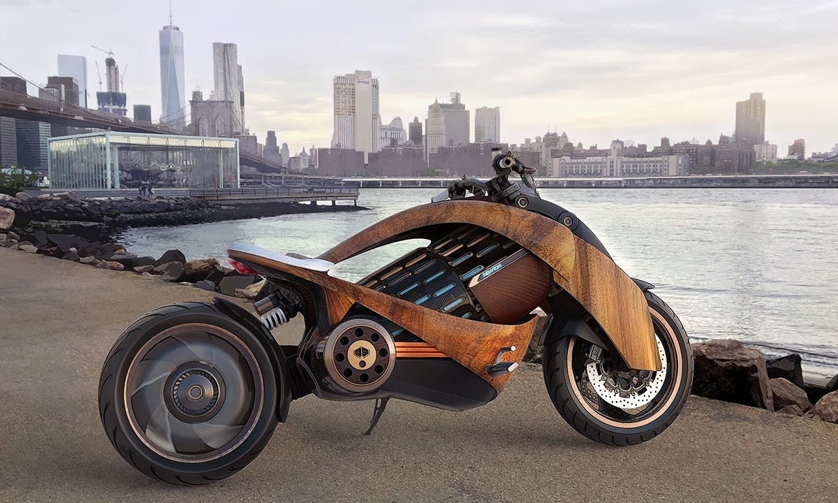 Newron Motors EV-1 Wooden Electric Motorcycle