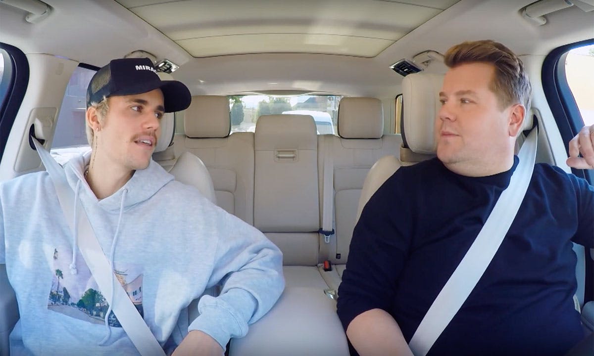 Justin Bieber and James Corden in Carpool Karaoke