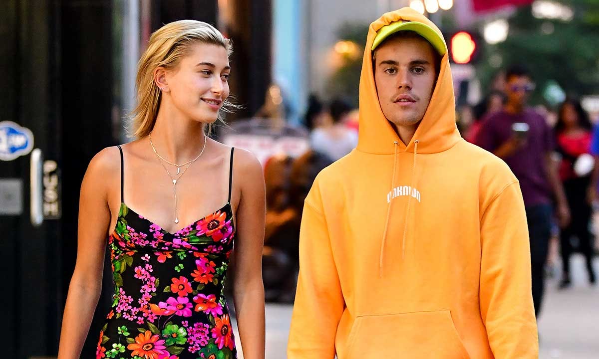 Justin Bieber and Hailey Bieber walking down the streets of Manhattan