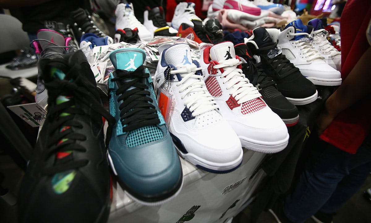 multiple Air Jordan sneakers lined up