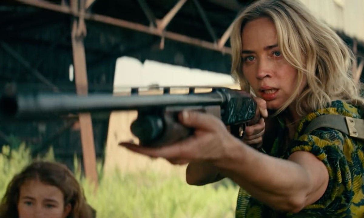 Emily Blunt points rifle in a quiet place part ii trailer