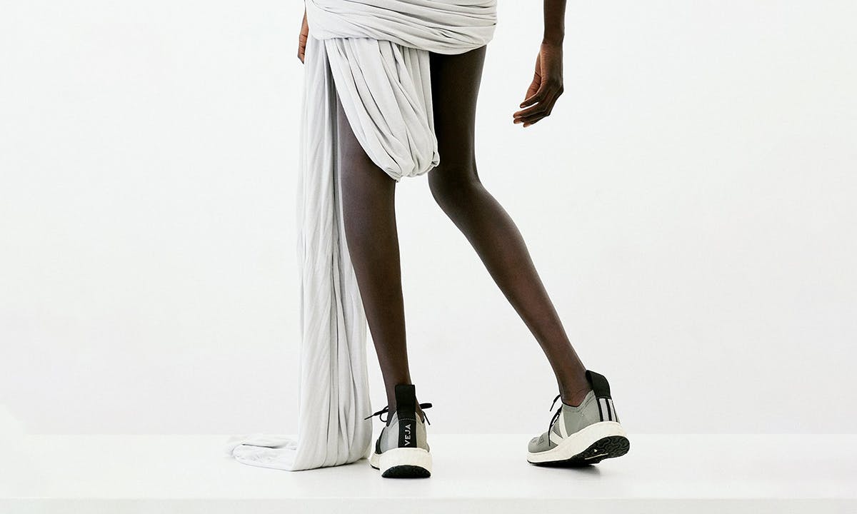 rick owens x veja sneaker asymmetrical white dress