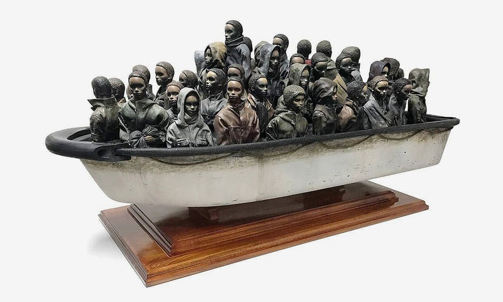 banksy boat sculpture raffle