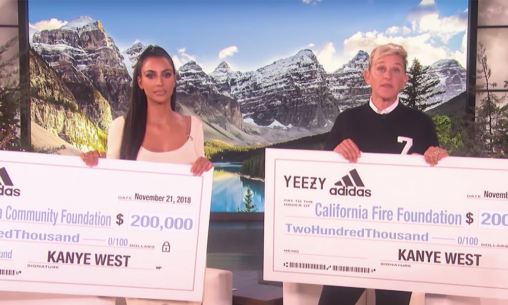 kim kanye wildfire donation ellen kanye west kim kardashian