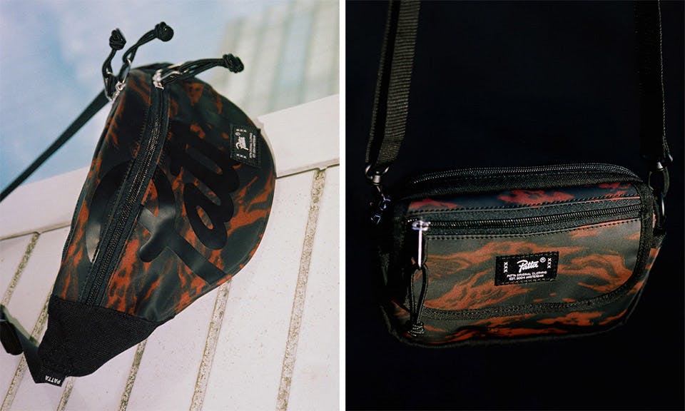 patta fw18 tiger stripe camo bags