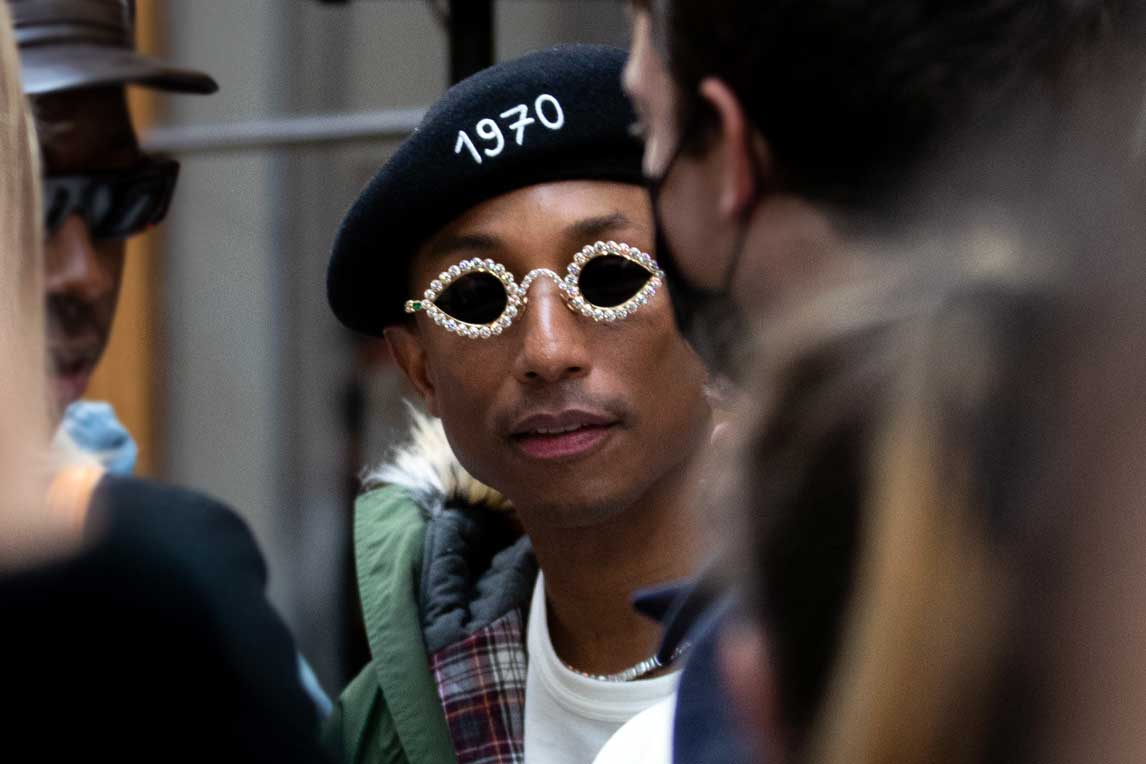Pharrell sports diamond encrusted shades for Fashion Week