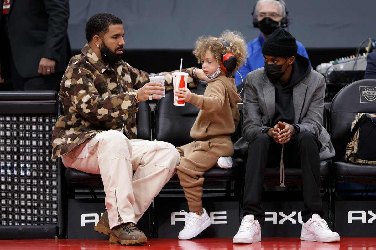 Drake and Son Adonis Attend Raptors Game, Outfit Details