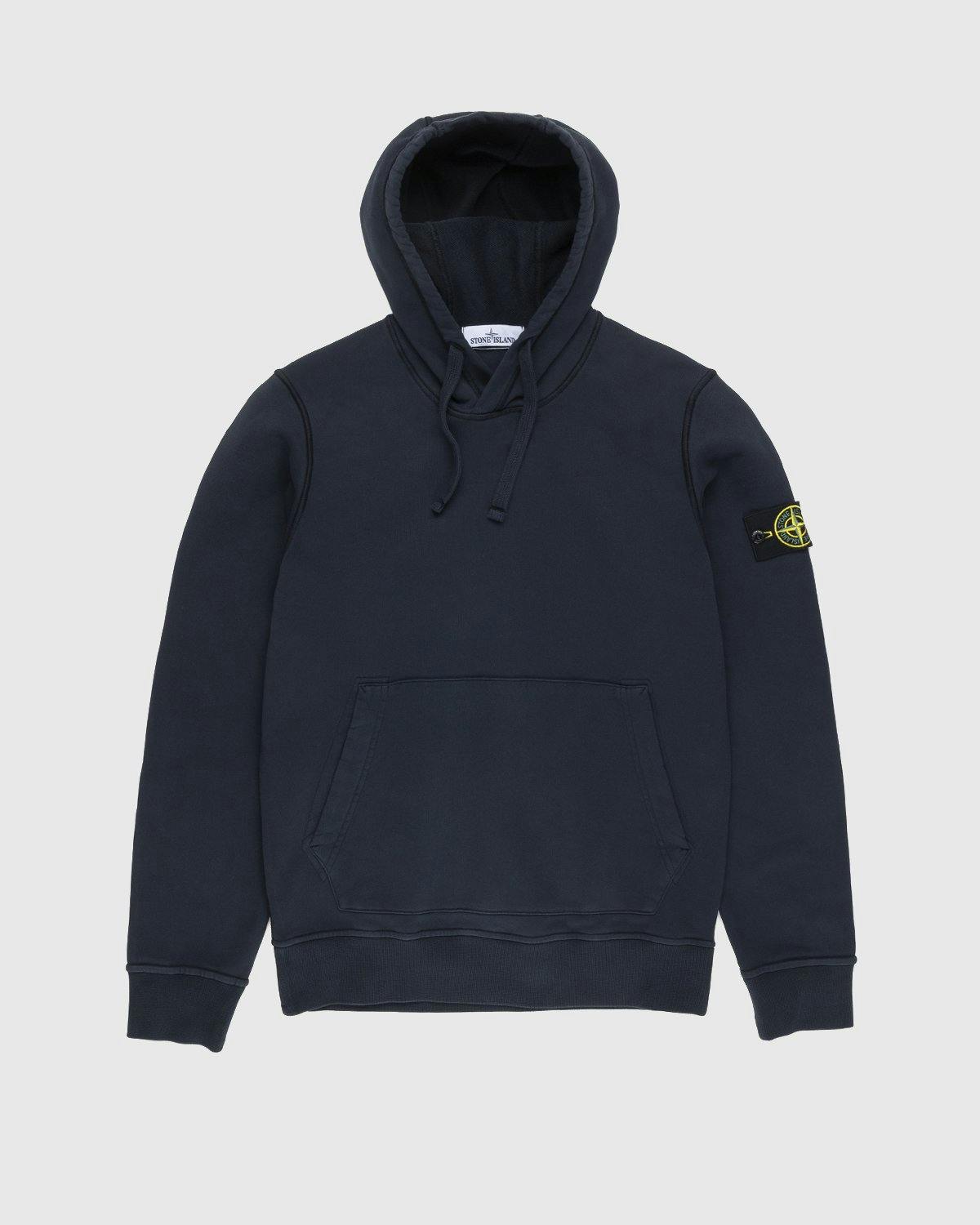 Stone Island - 64151 Garment-Dyed Cotton Fleece Hoodie Navy Blue - Clothing - Blue - Image 1