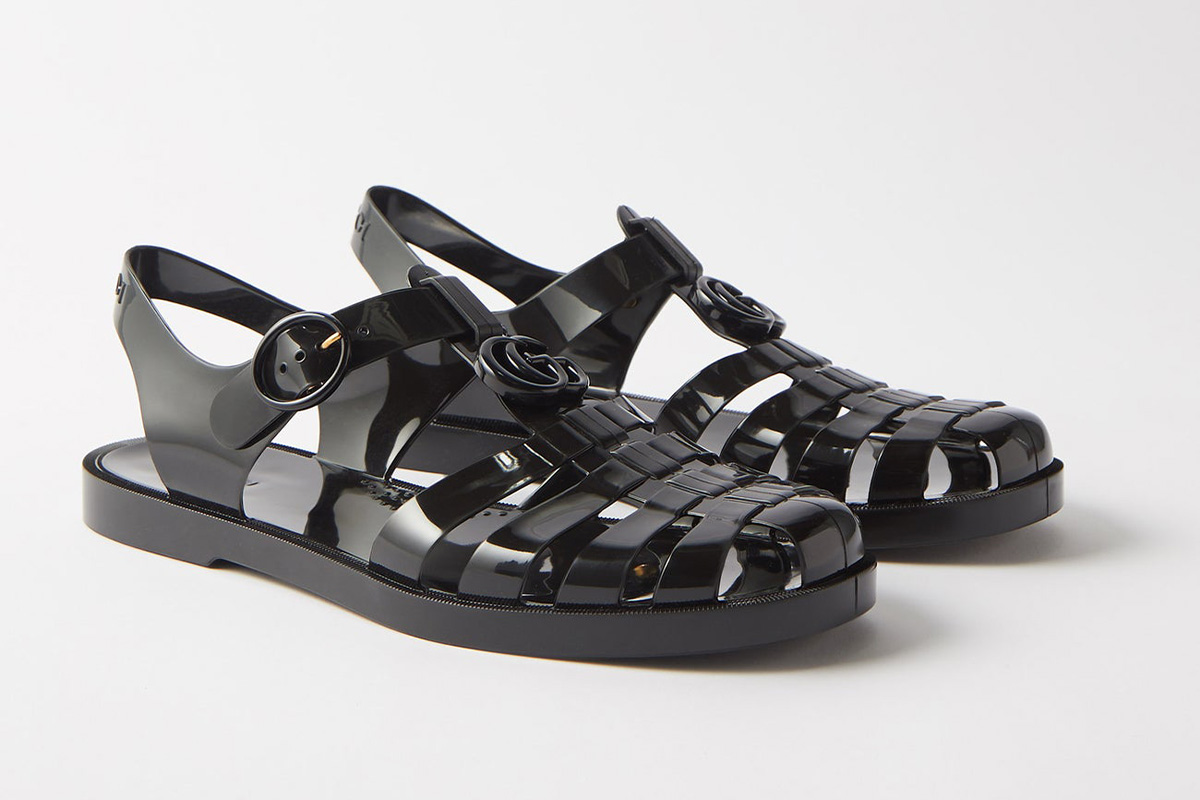 Black Leather Thong Sandal With Double G | GUCCI® ZA