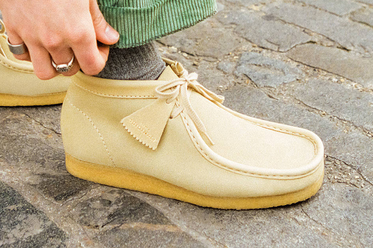Clarks Wallabee Cup Checked Suede Boots in White for Men