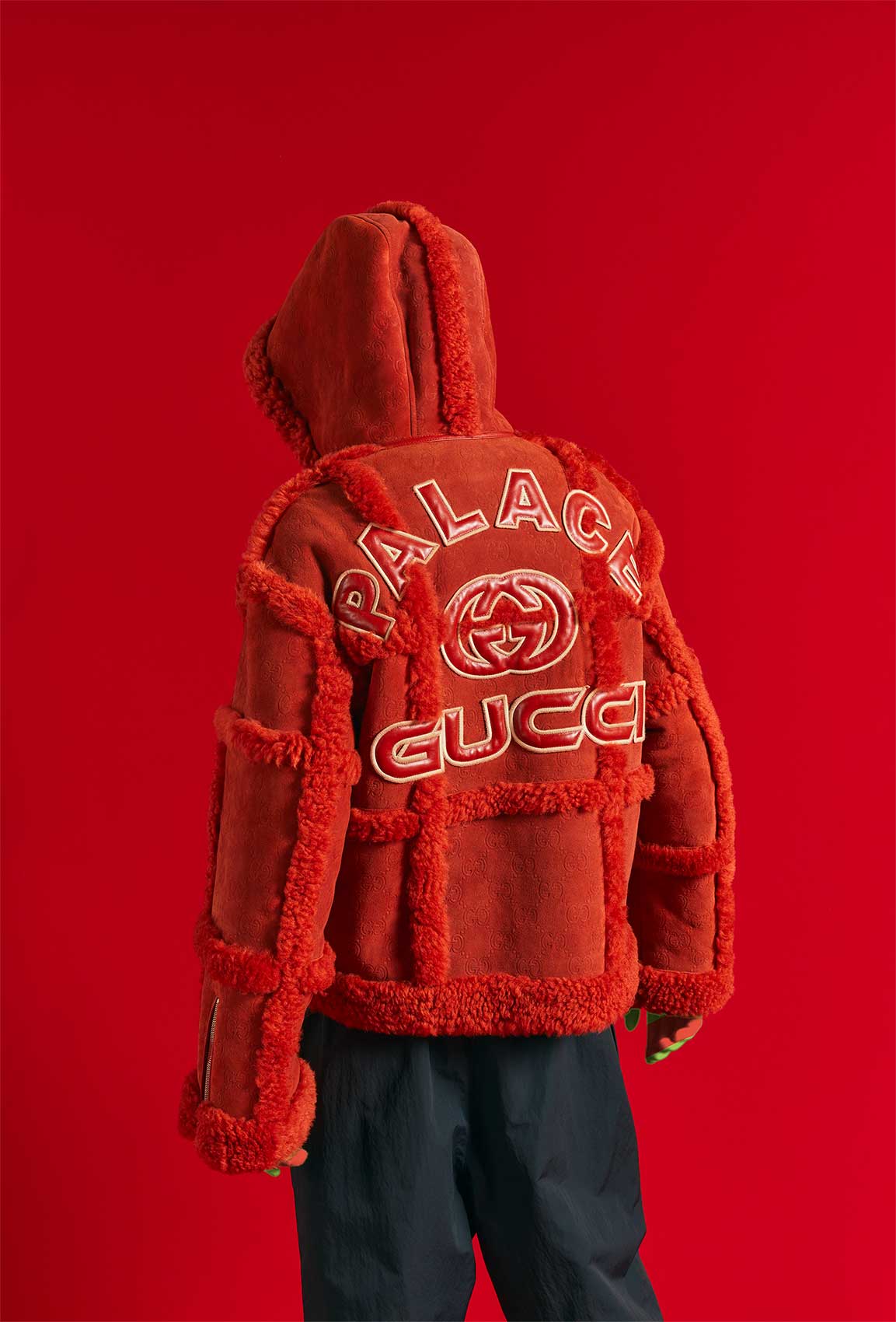 Palace x Gucci Allover GG Embossing Shearling Jacket Red - FW22 - US