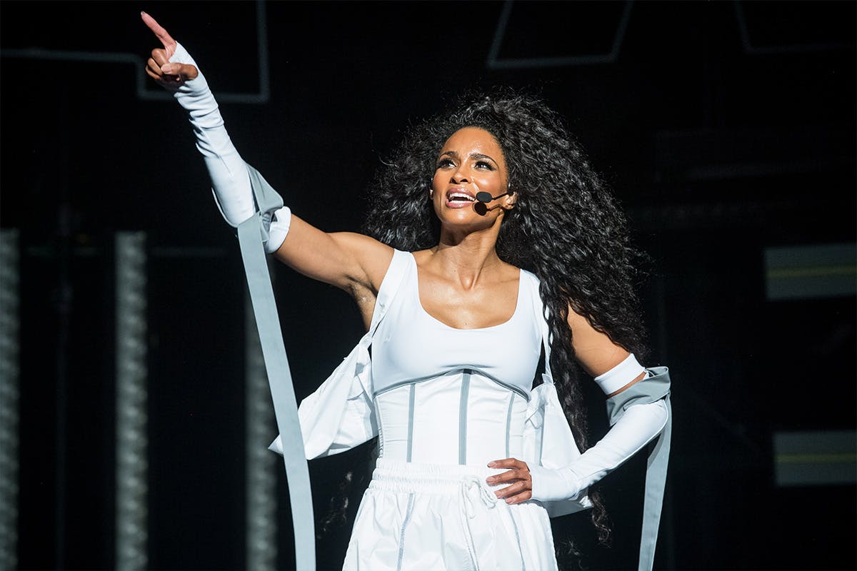 Ciara on stage white corset