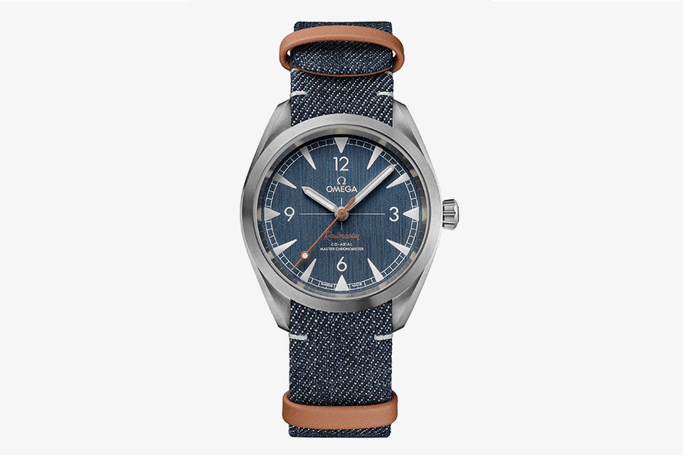 omega railmaster denim watch