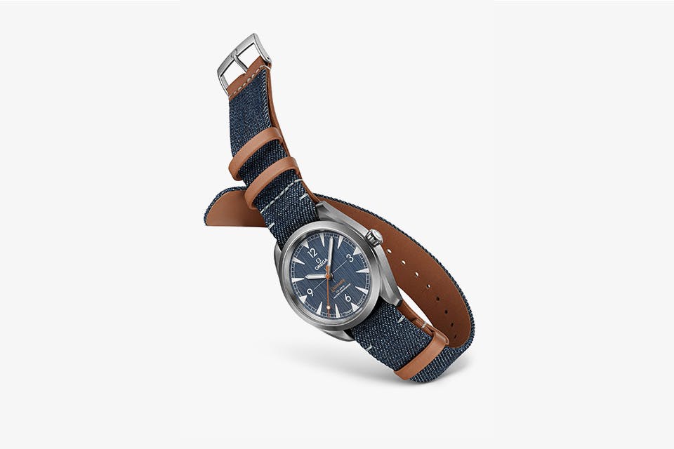 omega railmaster denim watch