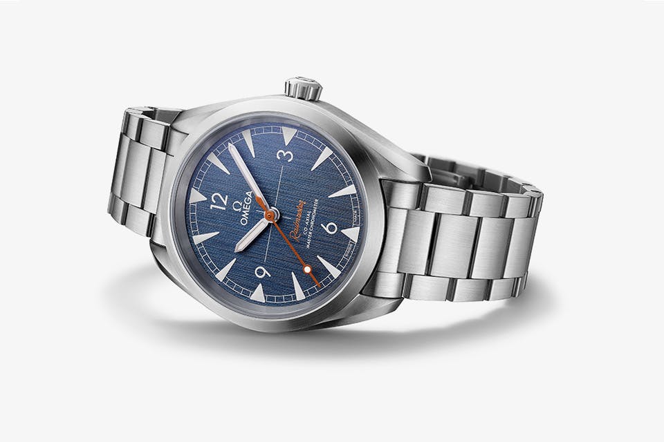 omega railmaster denim watch