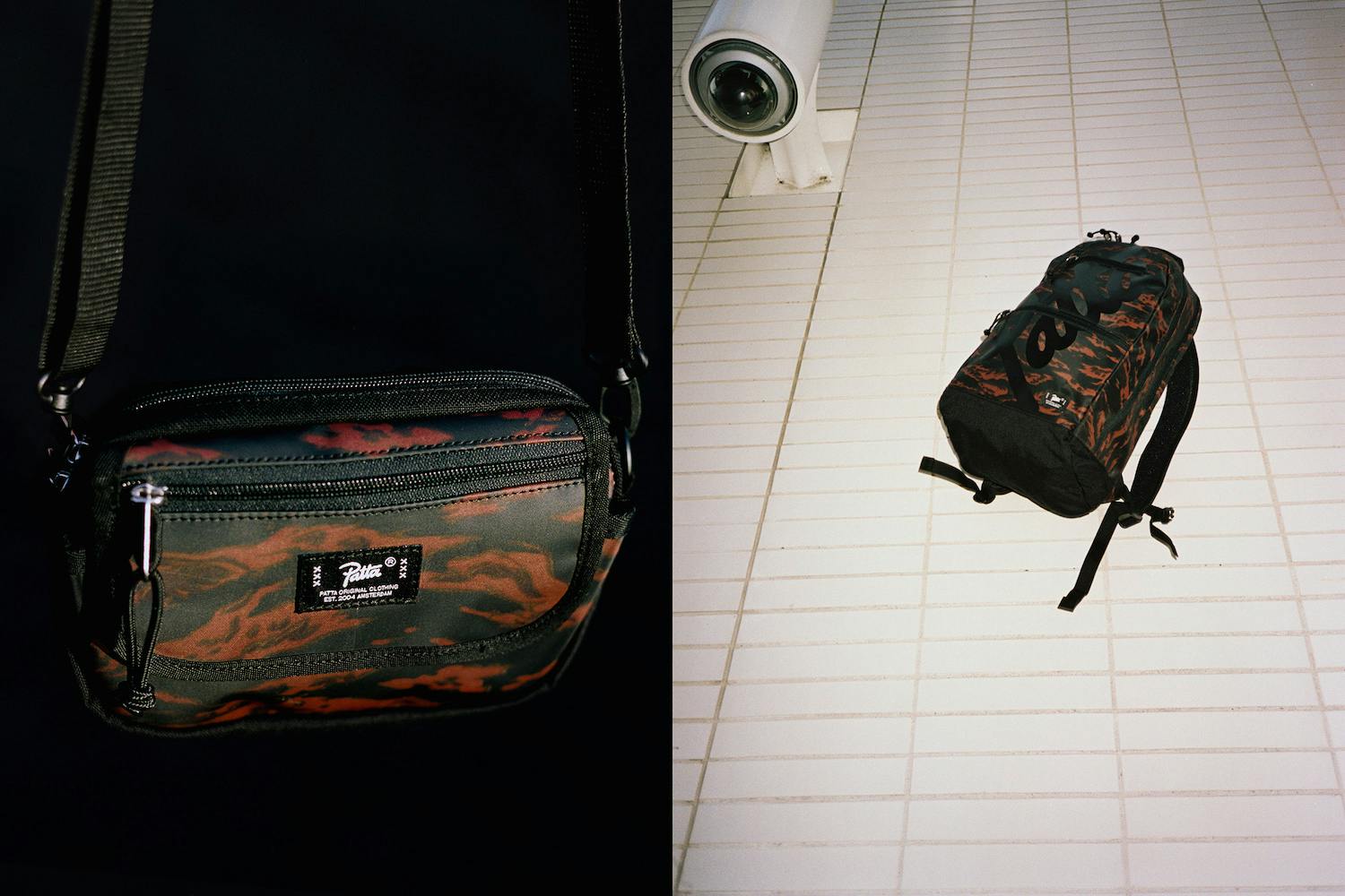 patta fw18 tiger stripe camo bags