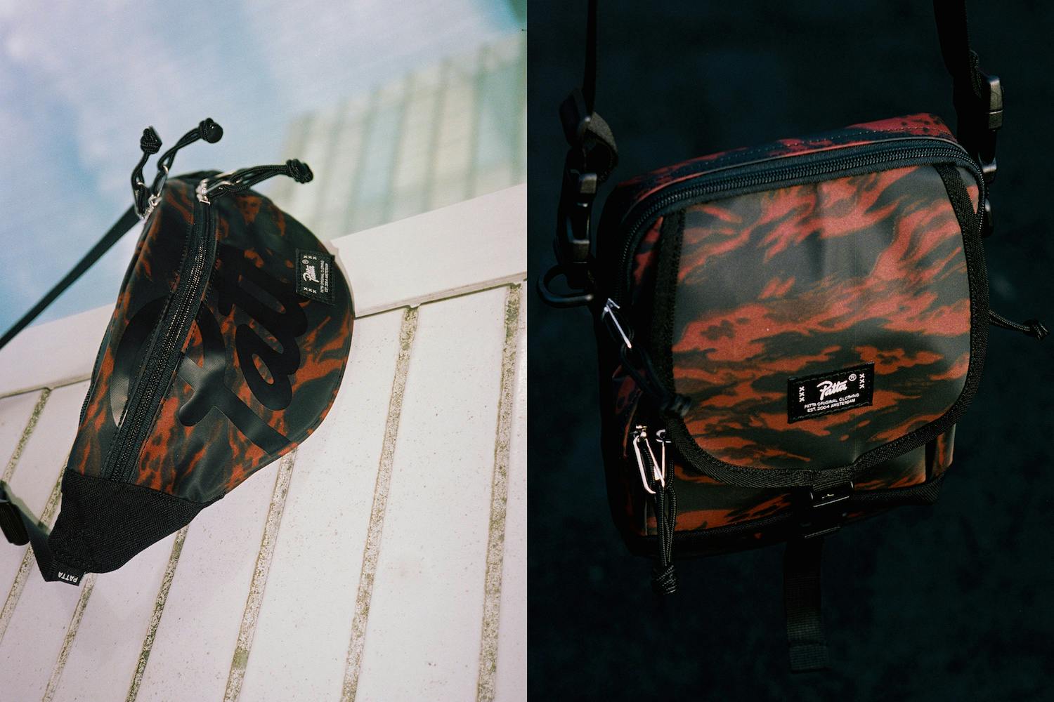 patta fw18 tiger stripe camo bags