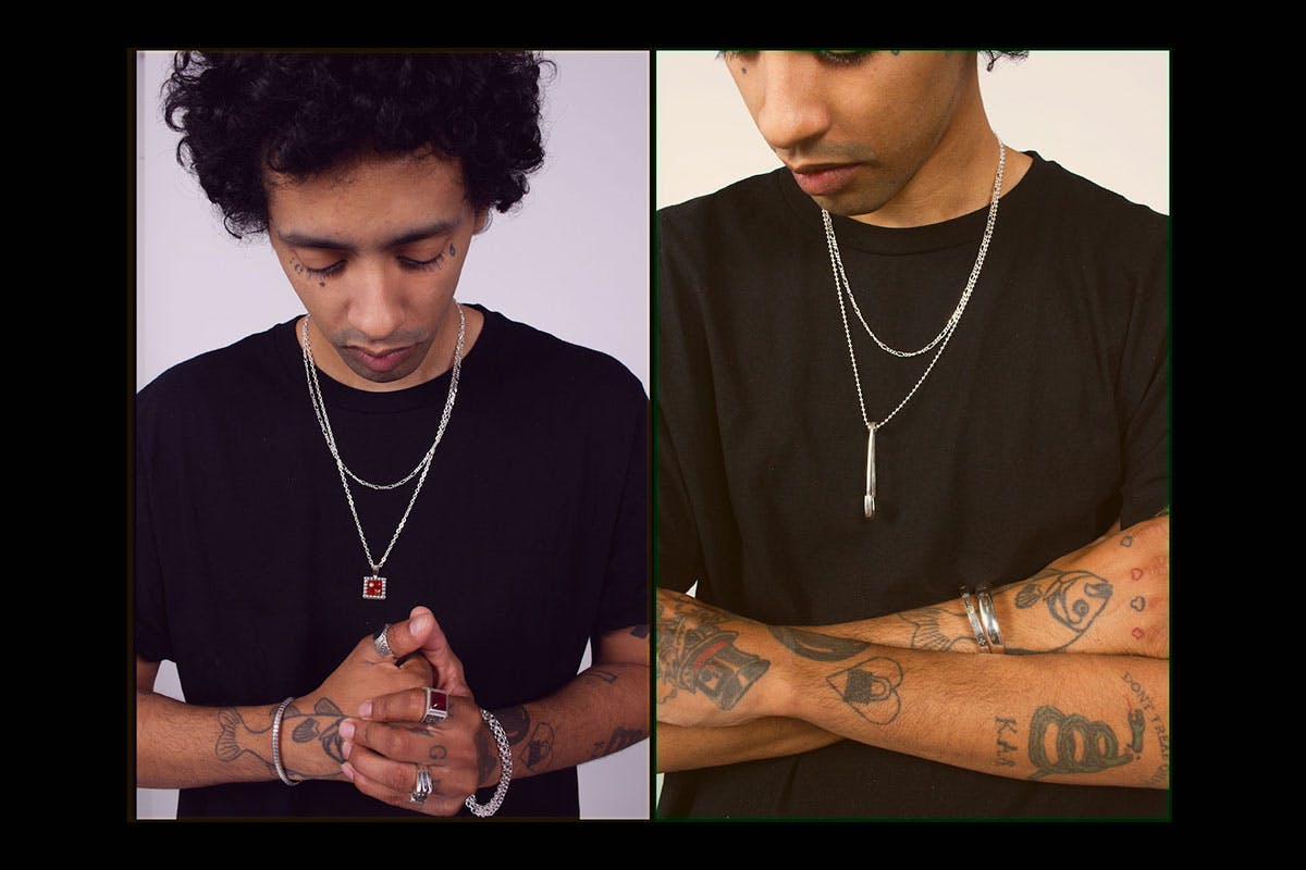 MAPLE fw19 silver jewelry on tatted model