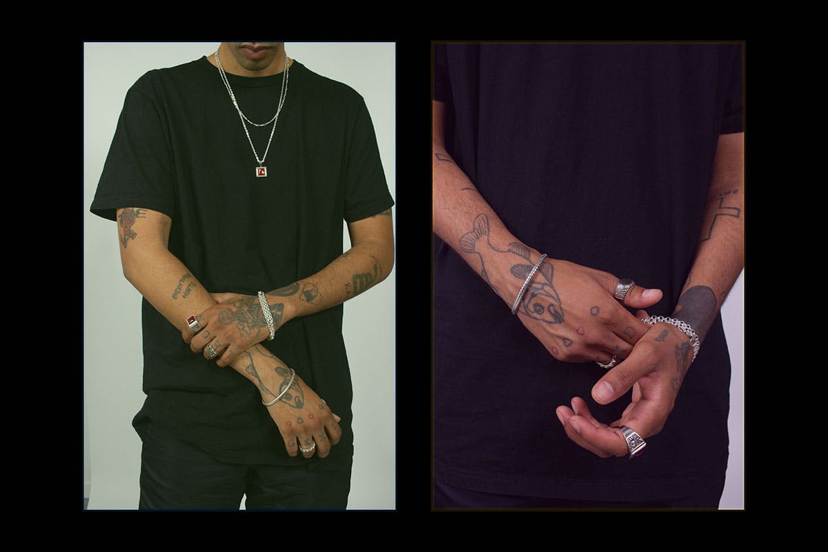 MAPLE fw19 silver jewelry on tatted model