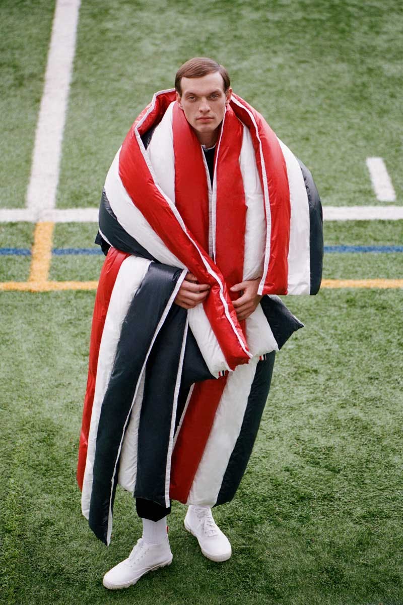 Thom Browne Red & White Football Sideline Parka Thom Browne