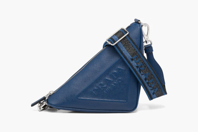 new PRADA Symbole Triangle logo saffiano leather phone pouch lanyard bag  black