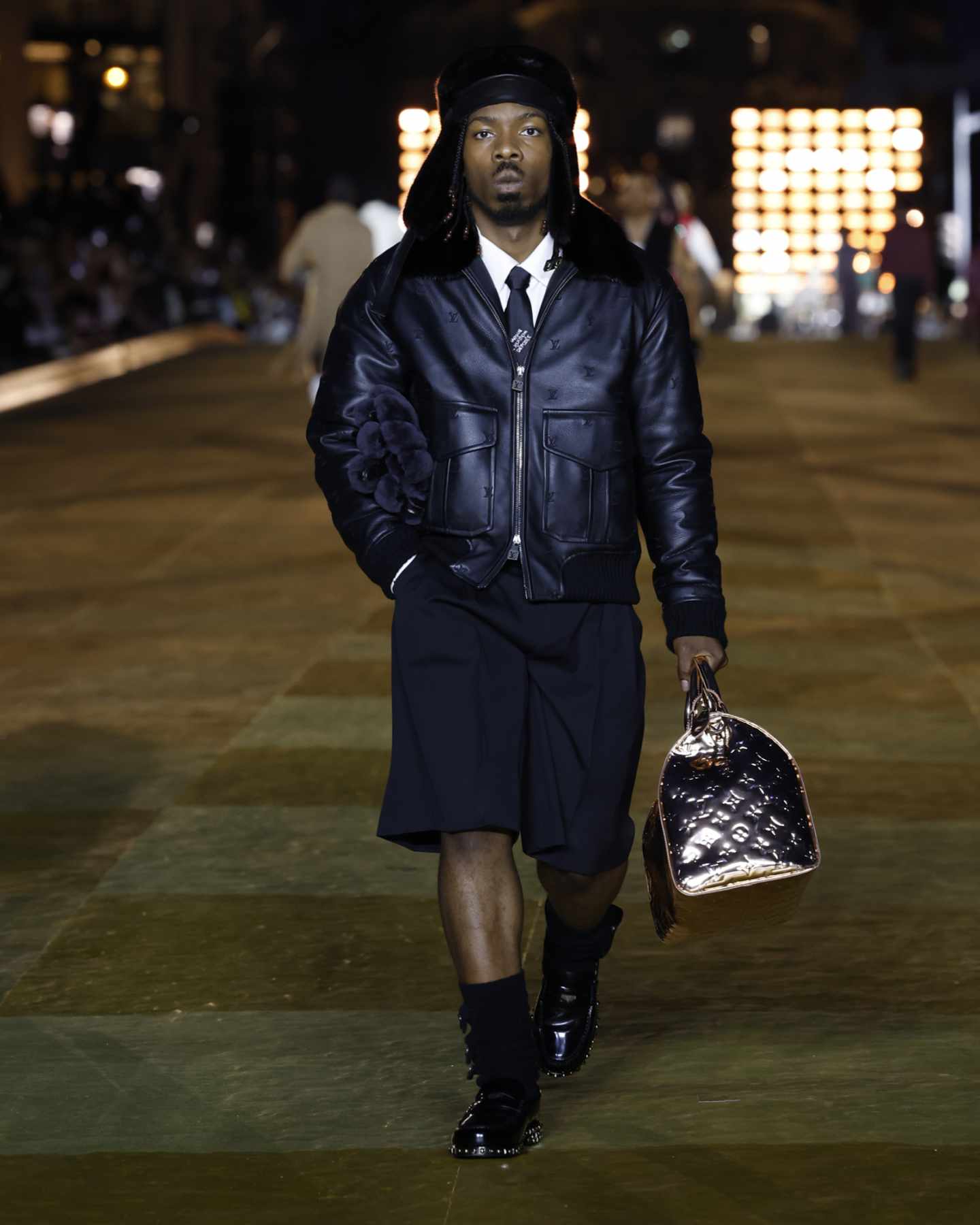 Louis Vuitton Shearling Embossed Monogram Jacket BLACK. Size 50
