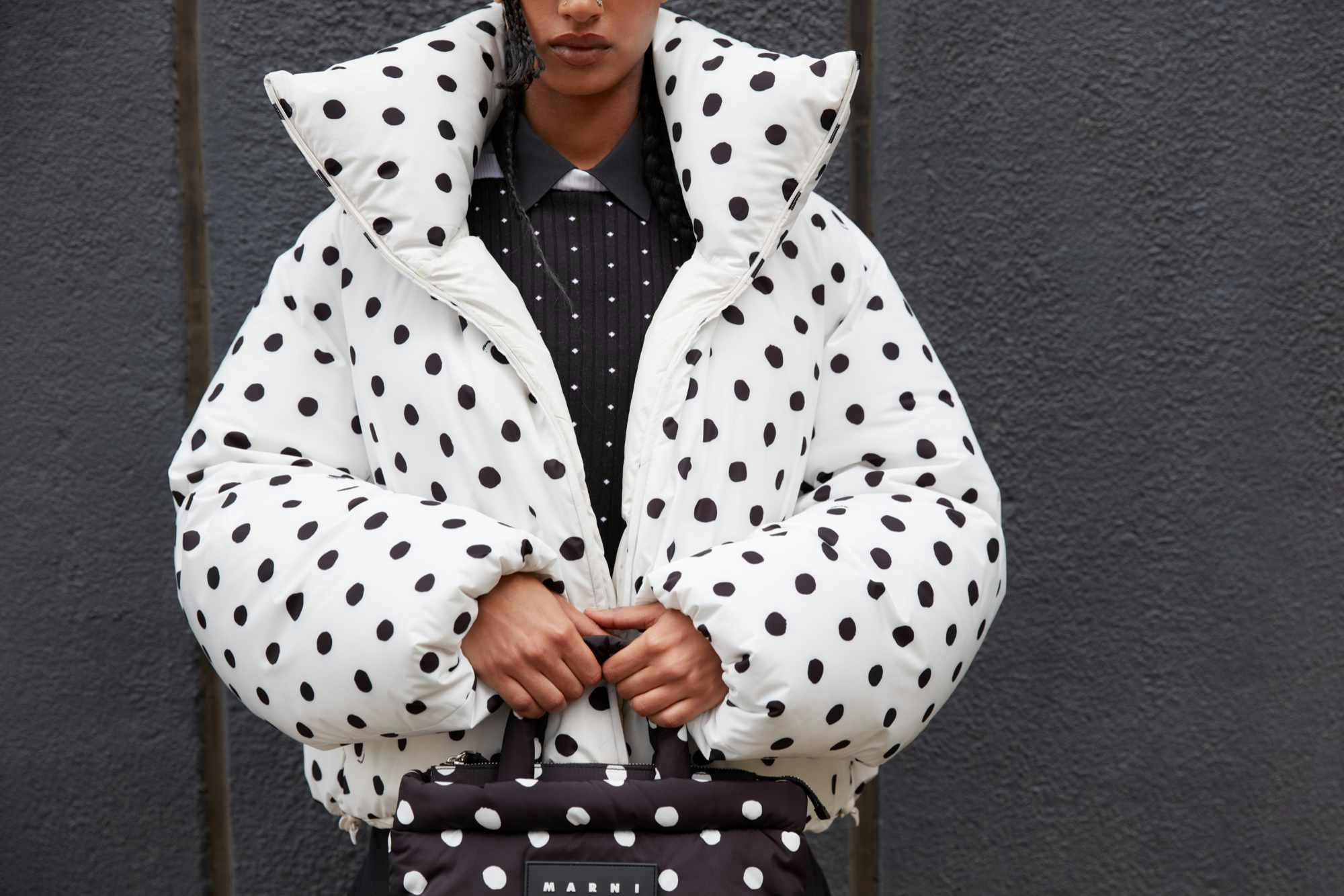 Marni & Dingyun Zhang's Fall/Winter 2023 collaborative puffer jackets, sweaters & coats