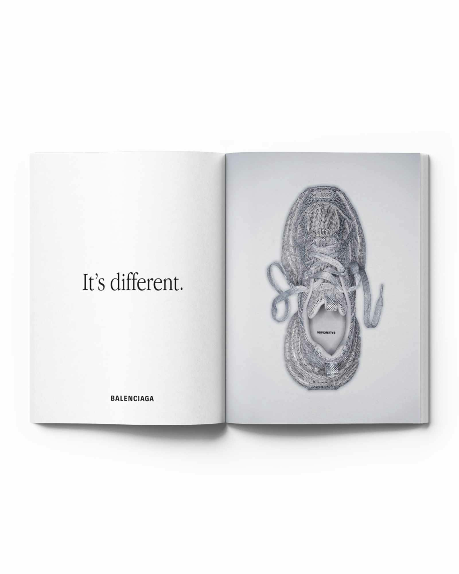 Photos of product from Balenciaga's "It's Different" ad campaign