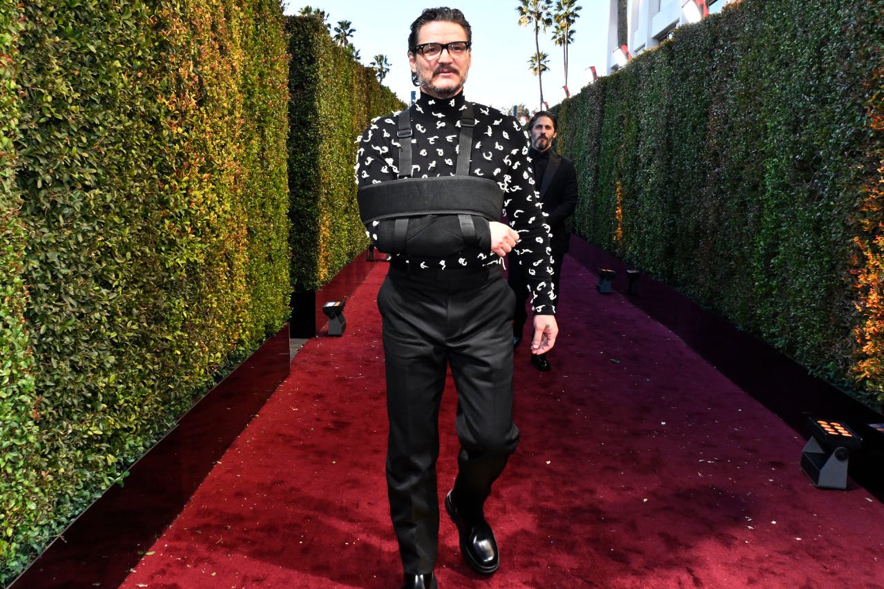 Pedro Pascal at the portrait booth at the 81st Golden Globe Awards held at the Beverly Hilton Hotel.