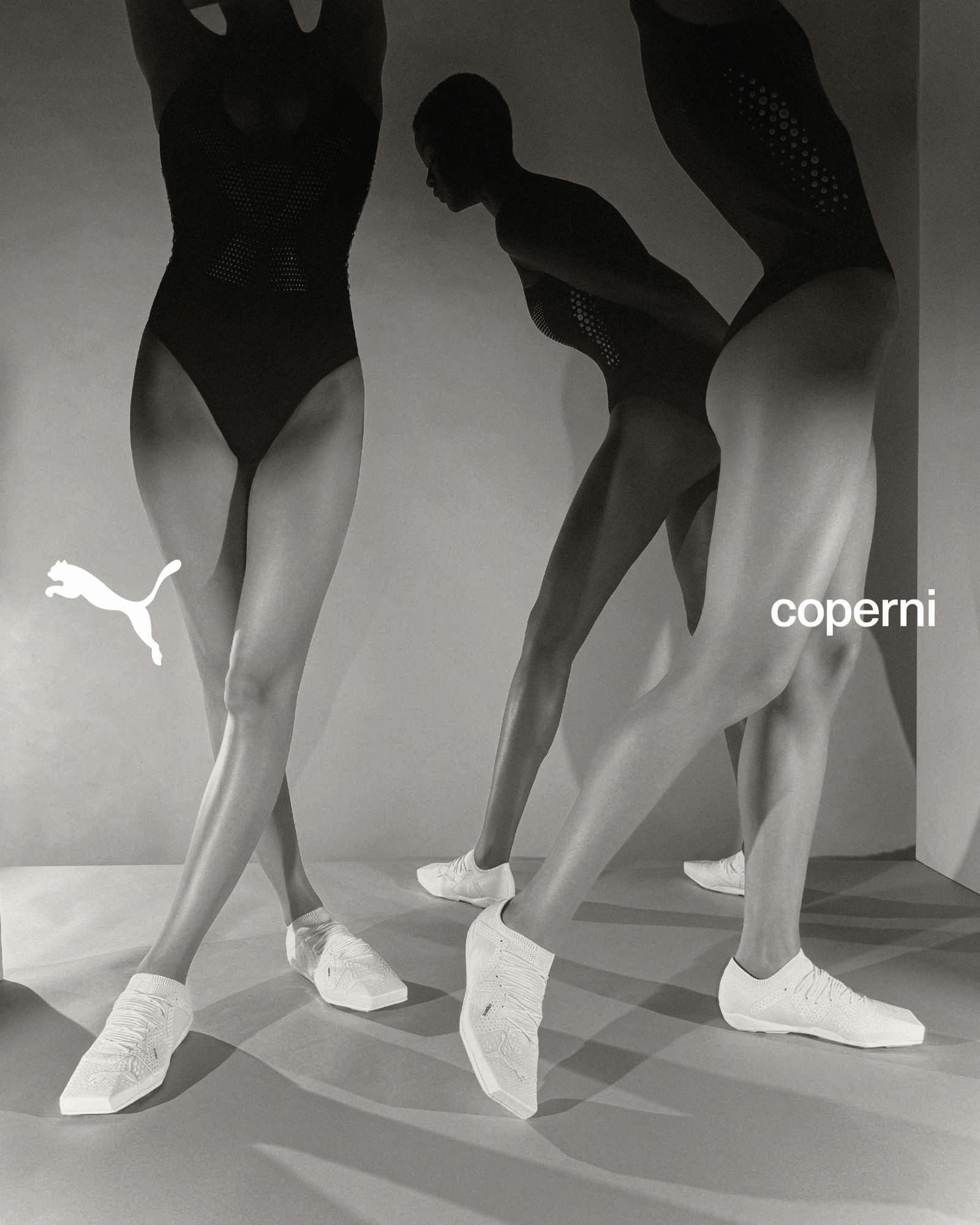 Models wear PUMA & Coperni's collaborative sneaker