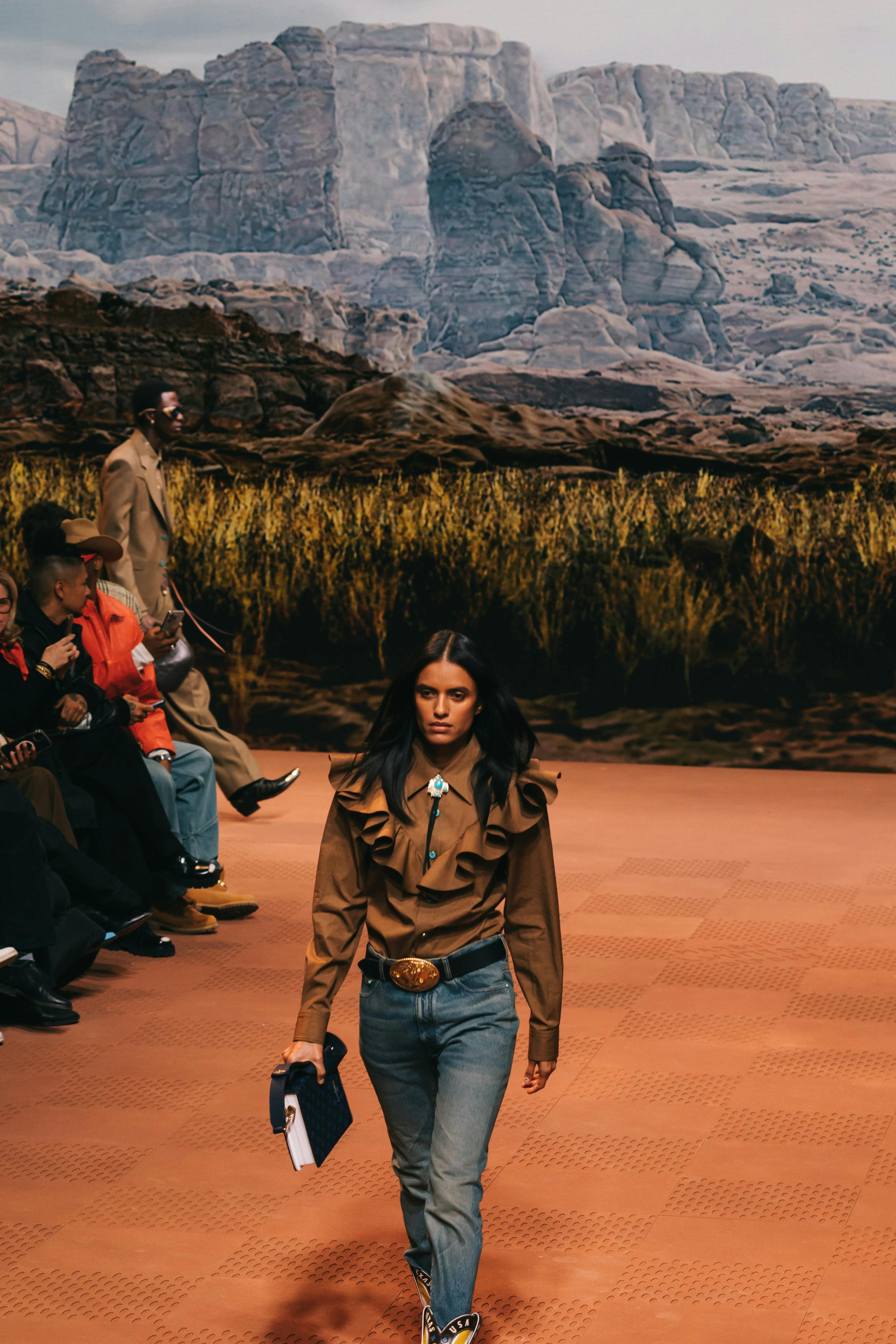 Models wear Pharrell's Louis Vuitton FW24 menswear collection