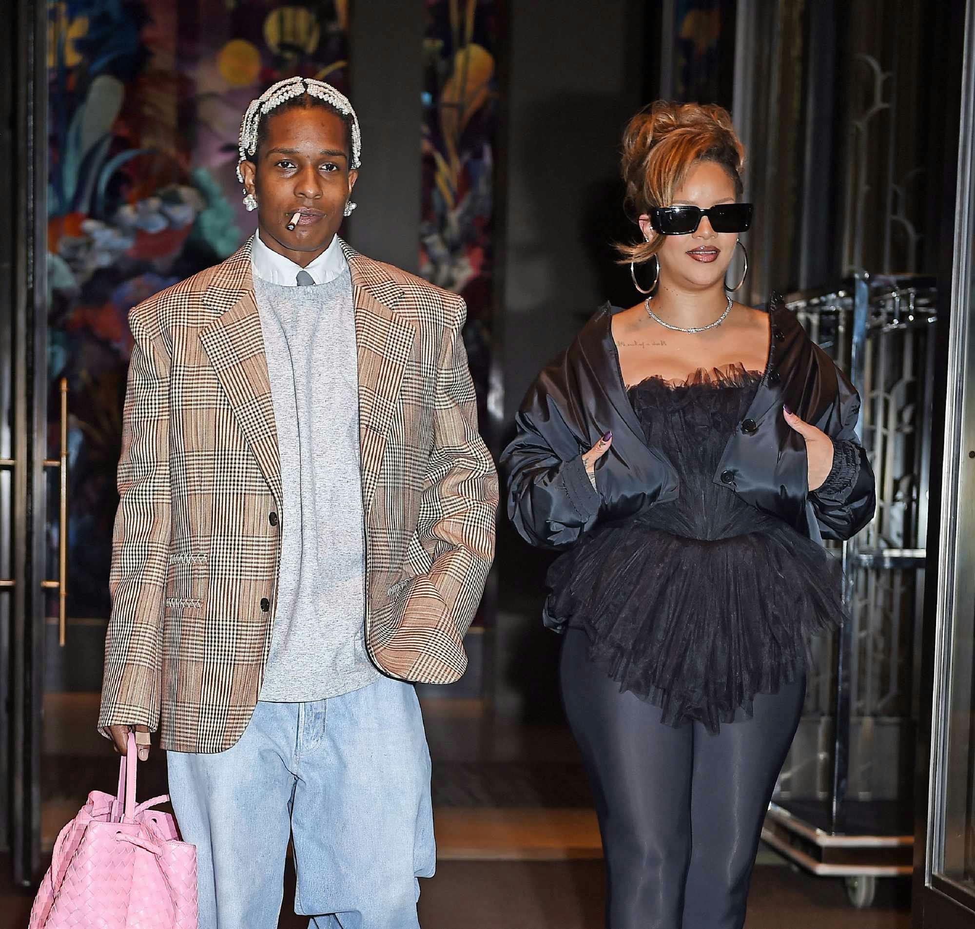 A$AP Rocky & RIhanna seen wearing Bottega Veneta at a 2023 dinner