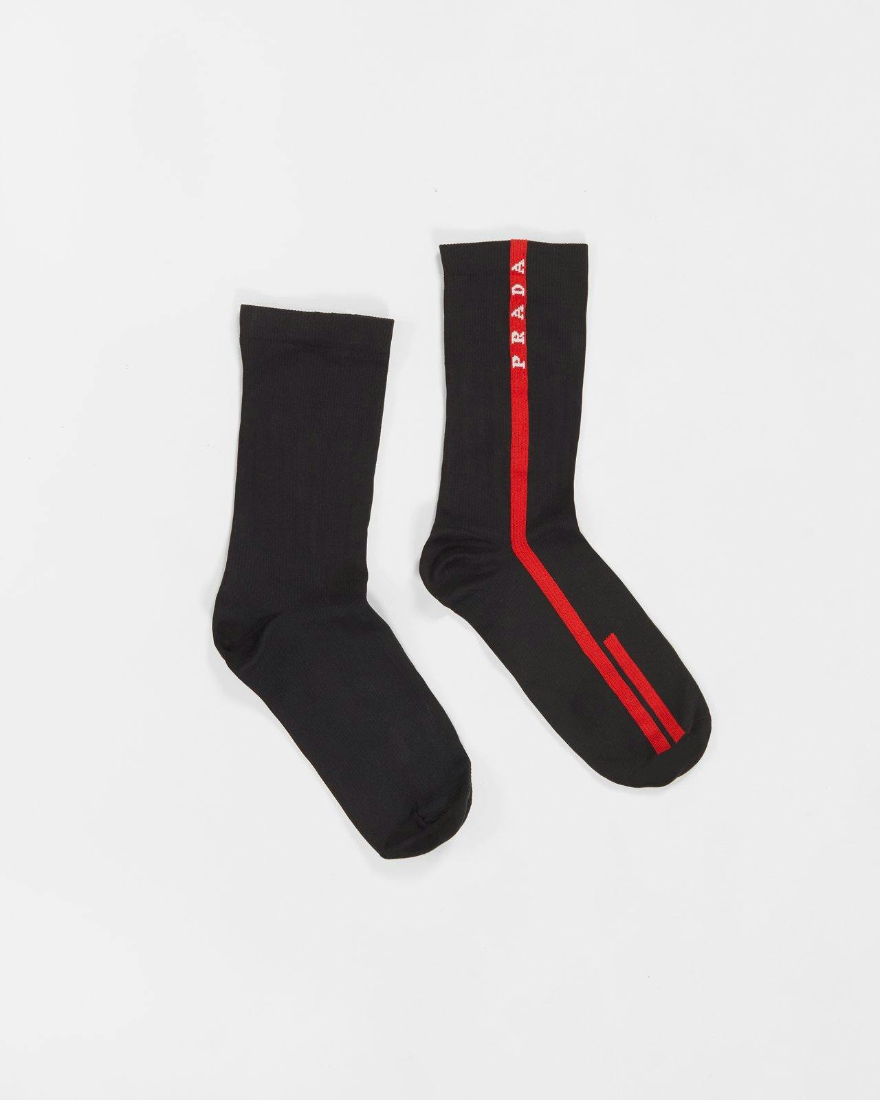 Prada - Women's Logo Stripe Socks Black - Accessories - Black - Image 1