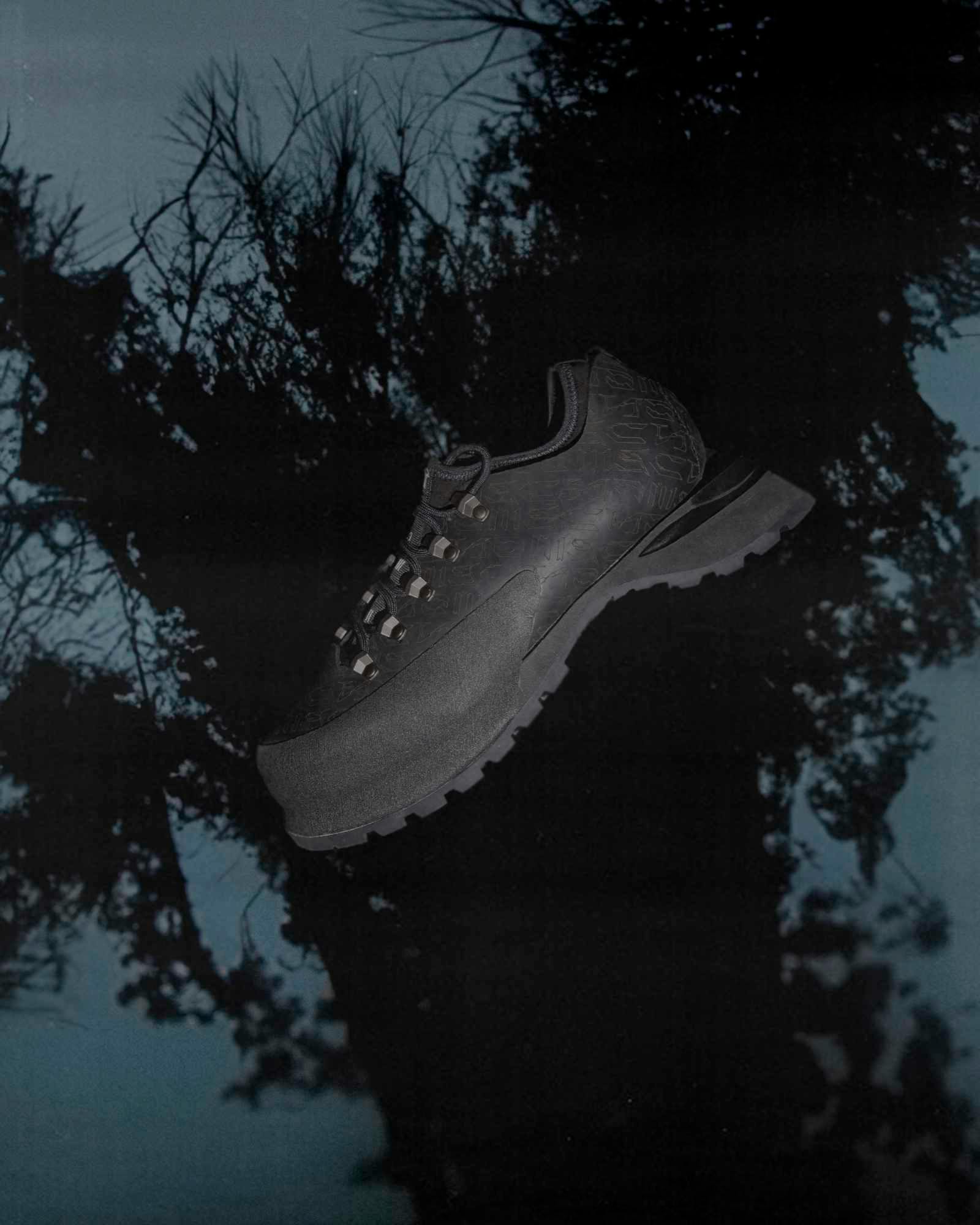 Demon shoes' footwear designs, including gren hiking boots & black low-top shoes