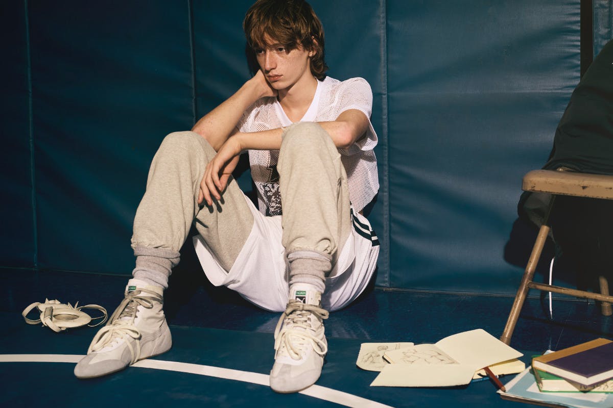 PUMA x Noah's new sportswear collection worn on models in locker room.