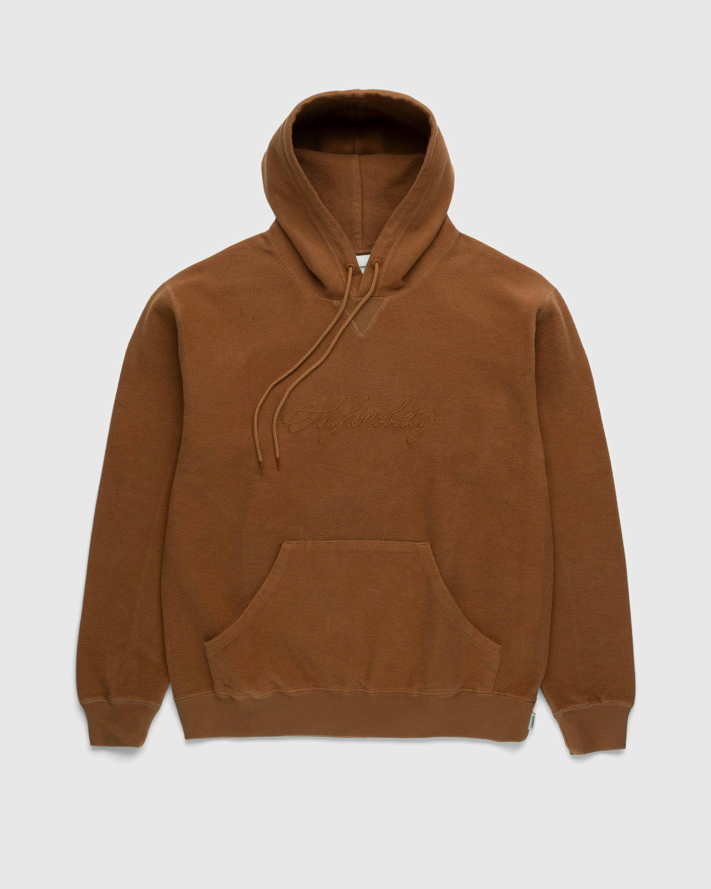 Highsnobiety - Script Logo Reverse Fleece Hoodie Brown - Clothing - Brown - Image 1