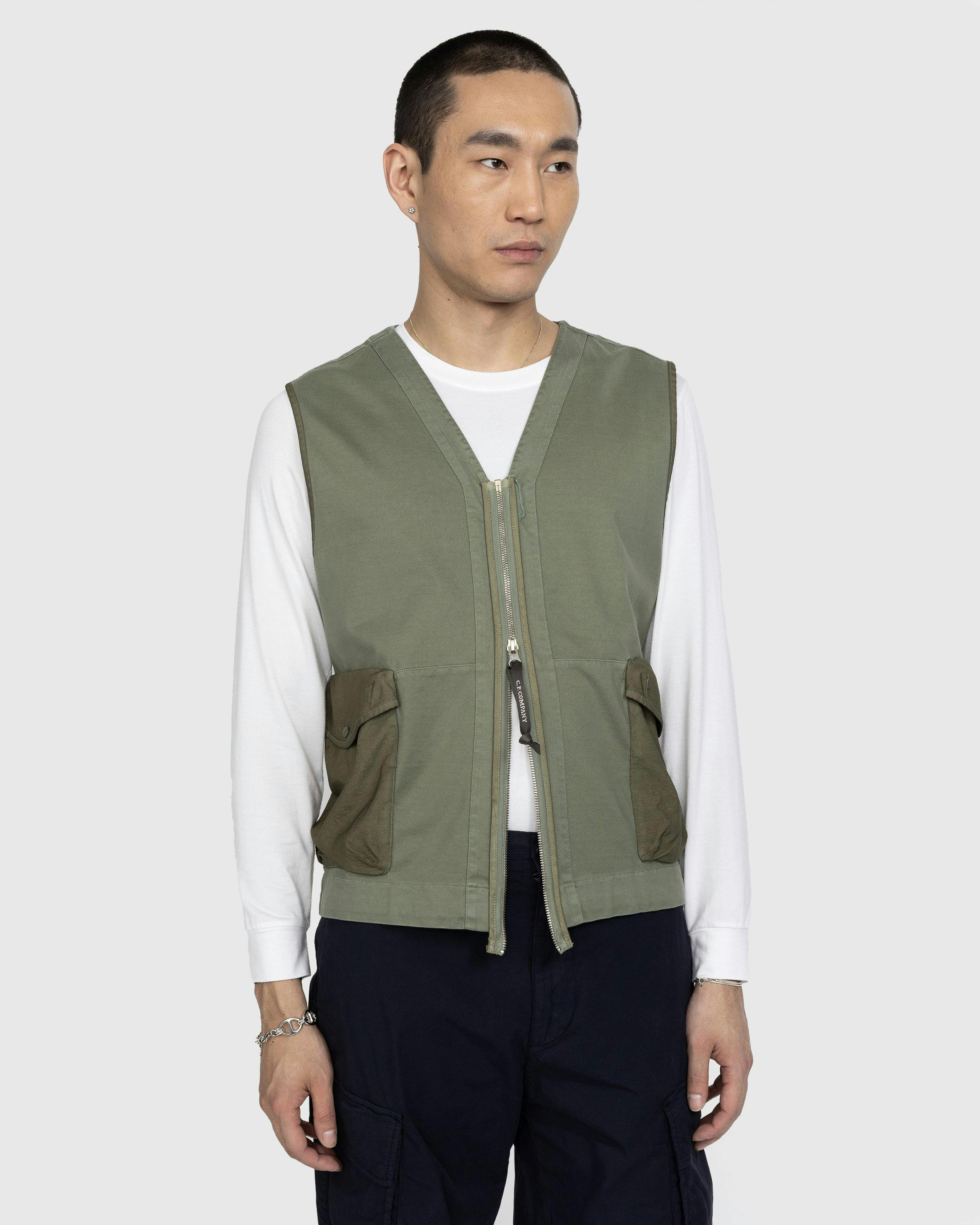 C.P. Company - Mercerized Heavy Jersey Mixed Zipped Vest Green - Clothing - Green - Image 2