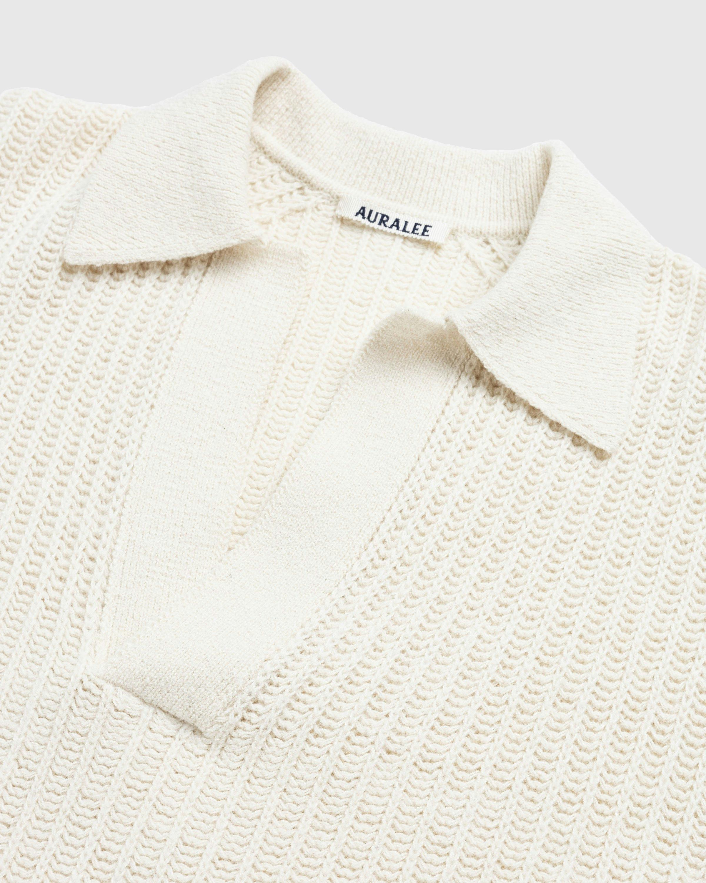 Auralee – Brushed Cotton Wool Rib Knit Skipper Polo White 