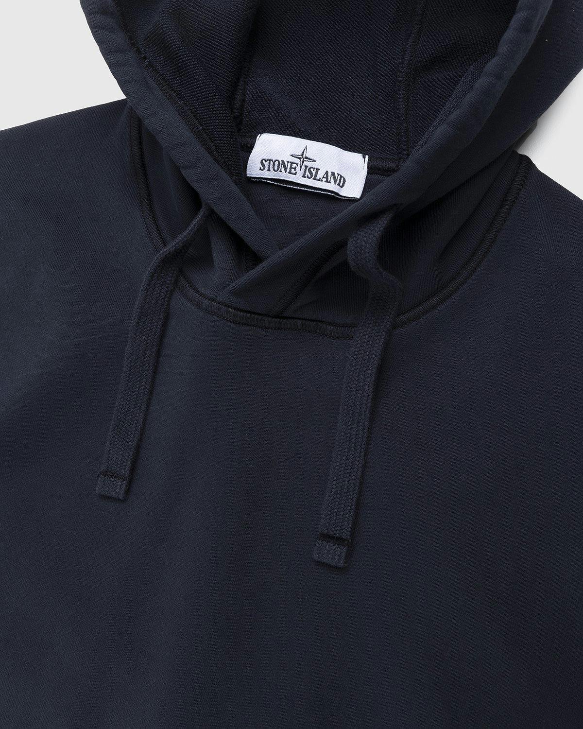 Stone Island - 64151 Garment-Dyed Cotton Fleece Hoodie Navy Blue - Clothing - Blue - Image 4