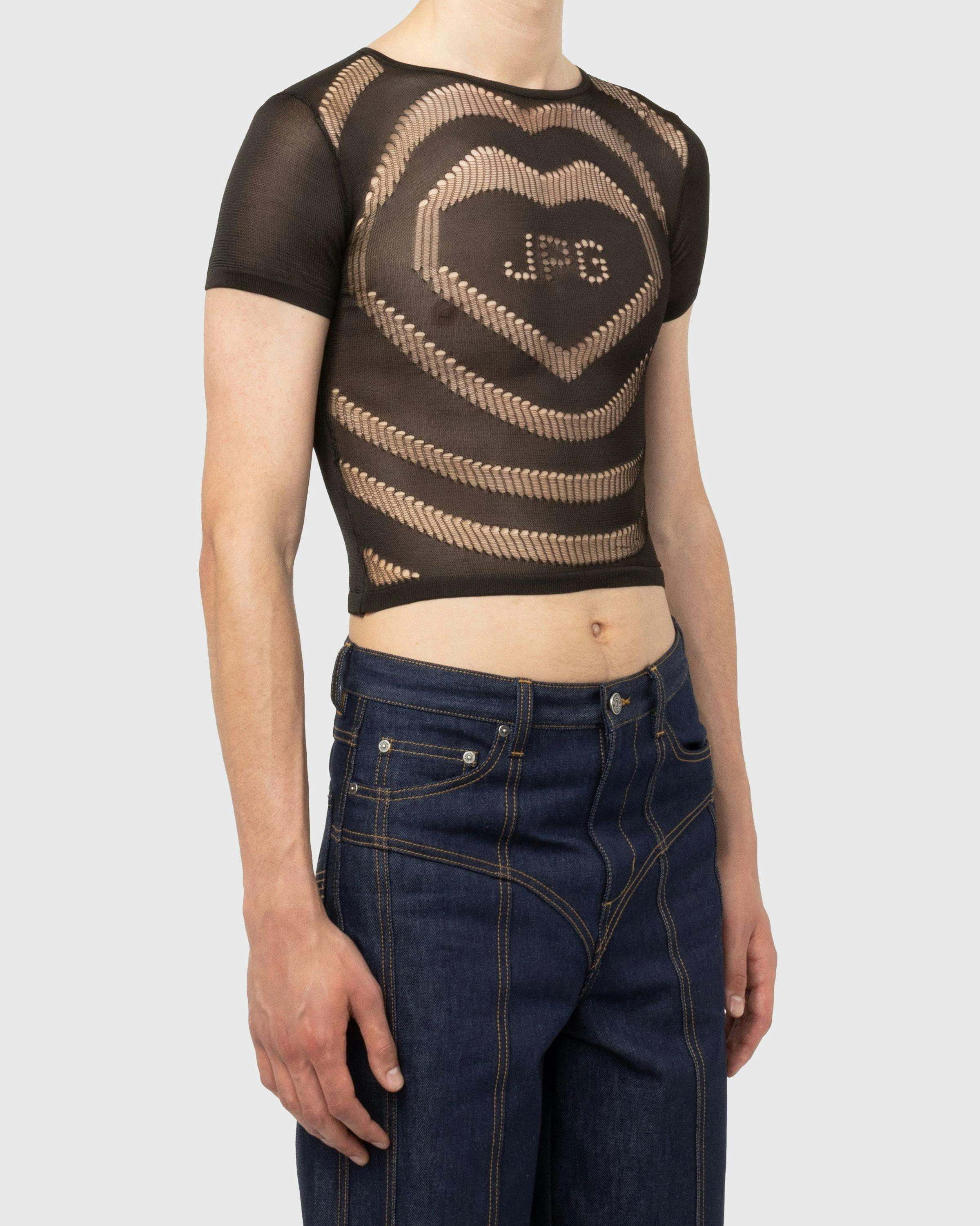 Jean Paul Gaultier - Open-Worked JPG Heart T-Shirt Dark Brown - Clothing - Brown - Image 5