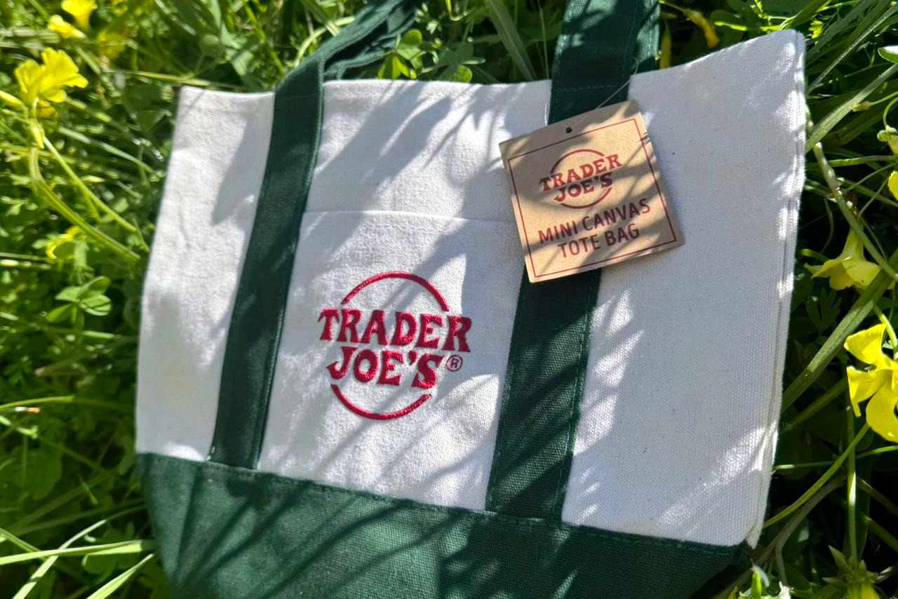 Trader Joes' mini tote bag in red canvas