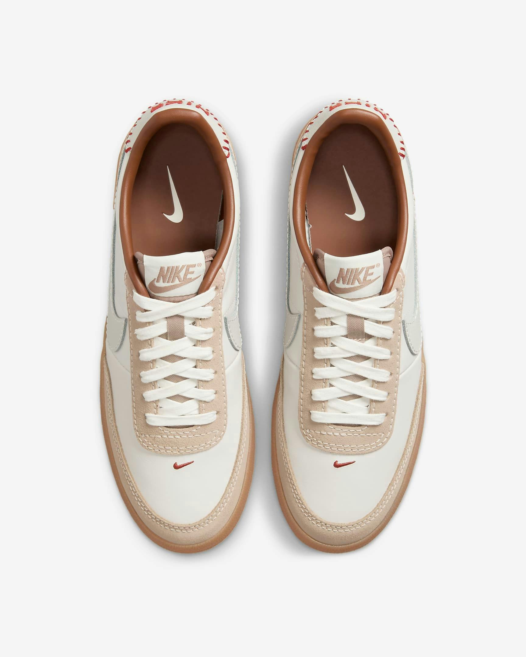 Nike's Killshot 2 sneaker in a green and beige colorway with stitched logo on the heel