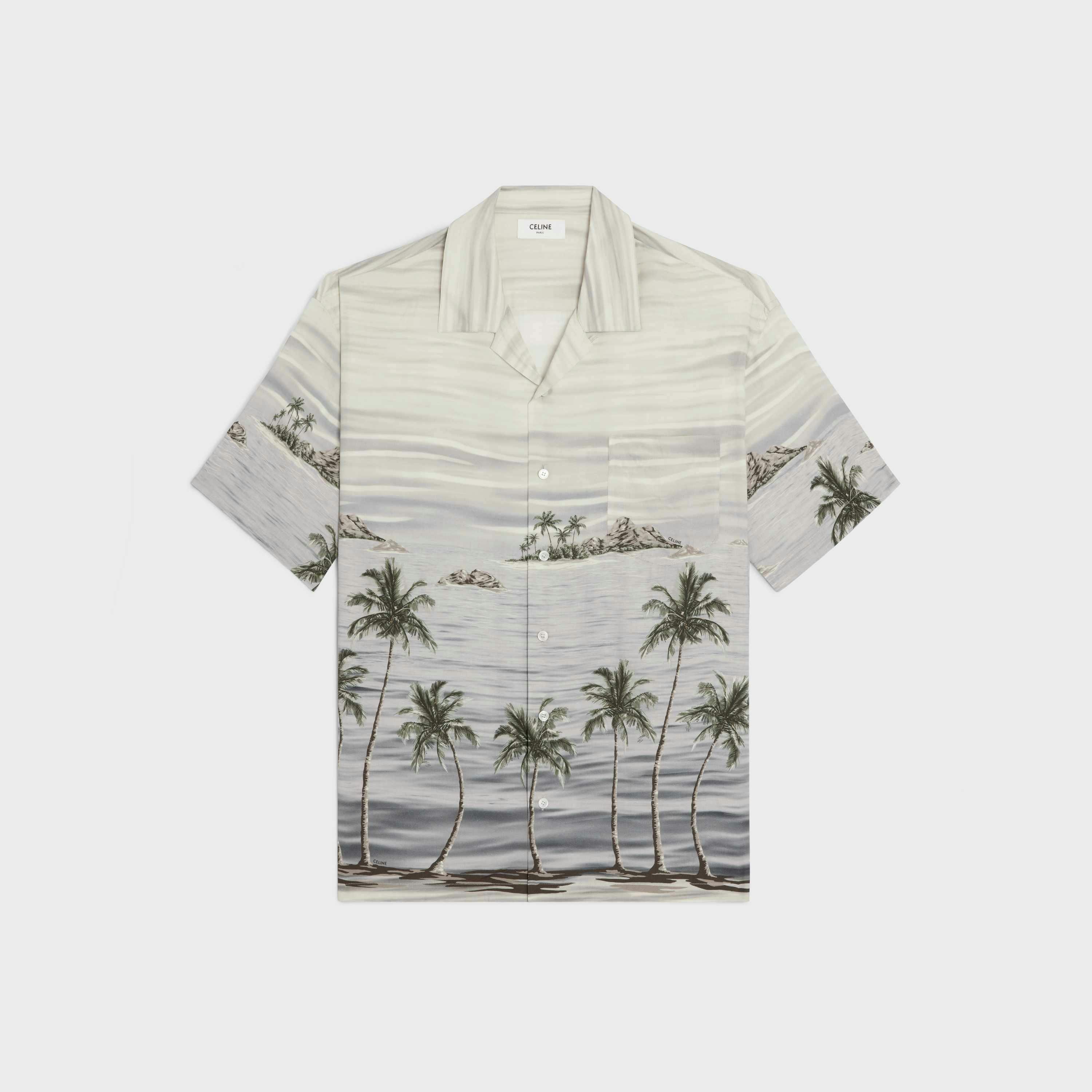 CELINE's Surf menswear capsule, including shirts, glasses, shoes, sneakers, bags, and surfboard