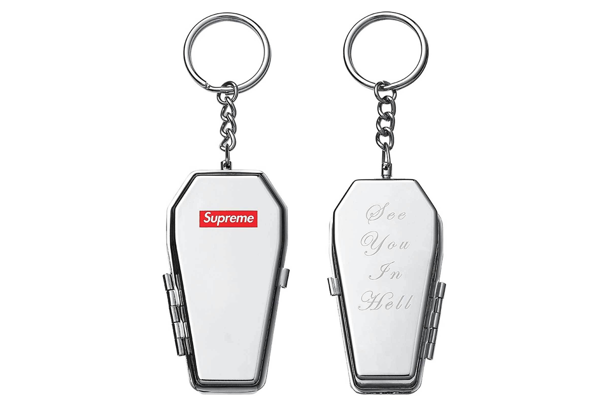 Supreme's silver coffin keychain from Fall/Winter 2017