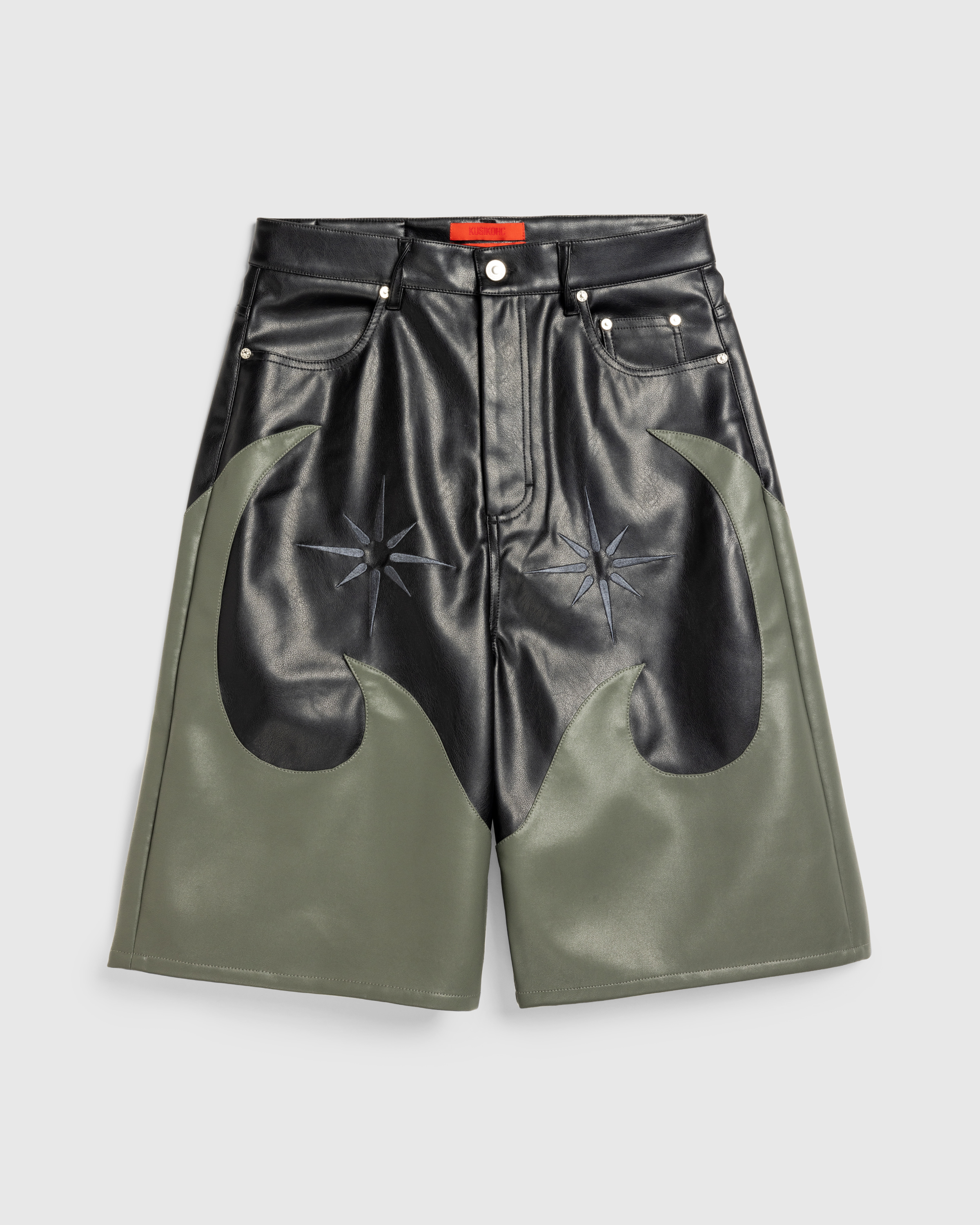 KUSIKOHC – Burn Detail Faux Leather Shorts Black - Shorts - Black - Image 1